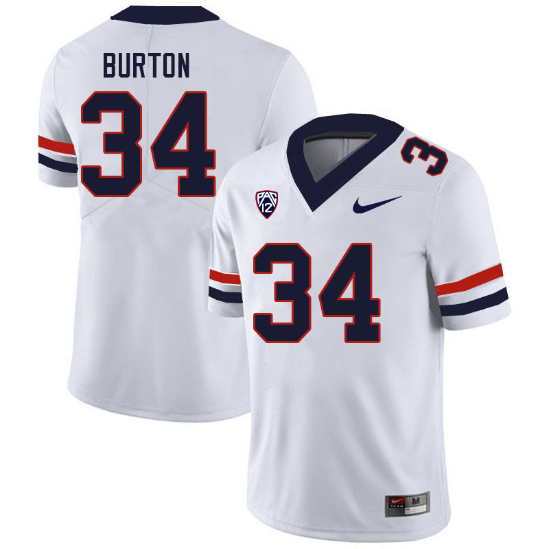 Men #34 John Burton Arizona Wildcats College Football Jerseys Sale-White - Click Image to Close